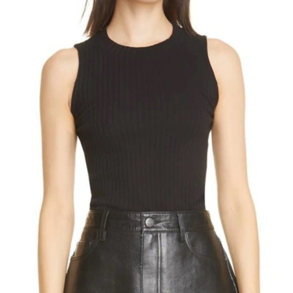 Frame Ribbed Cotton Tank In Noir Black Ribbed Size Large - Picture 1 of 5